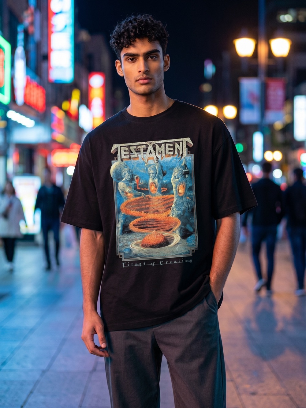 Next Level Apparel Black Band Graphic Tee with Blue and Orange‎ Artwork